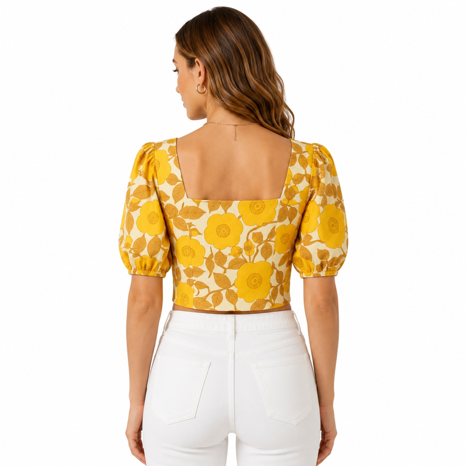 Women's Sunlit Bloom Square Neck Puff Sleeve Top