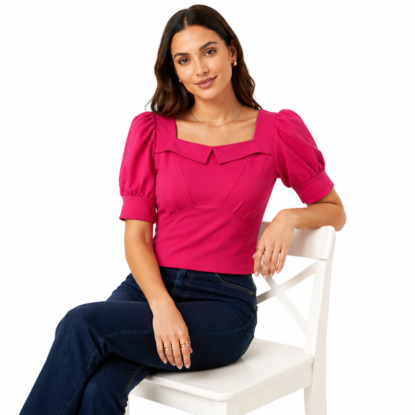 Women's Puff Sleeve Sweetheart Neck Crop Top