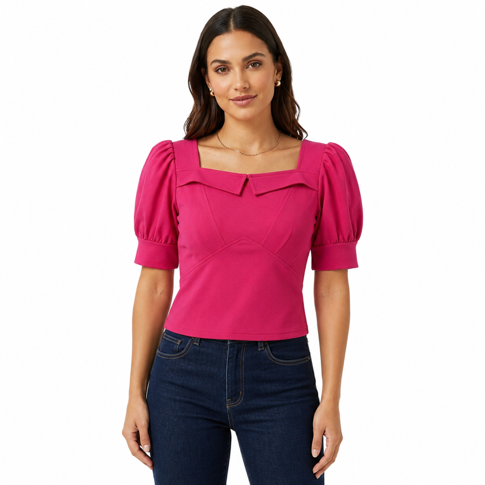 Women's Puff Sleeve Sweetheart Neck Crop Top