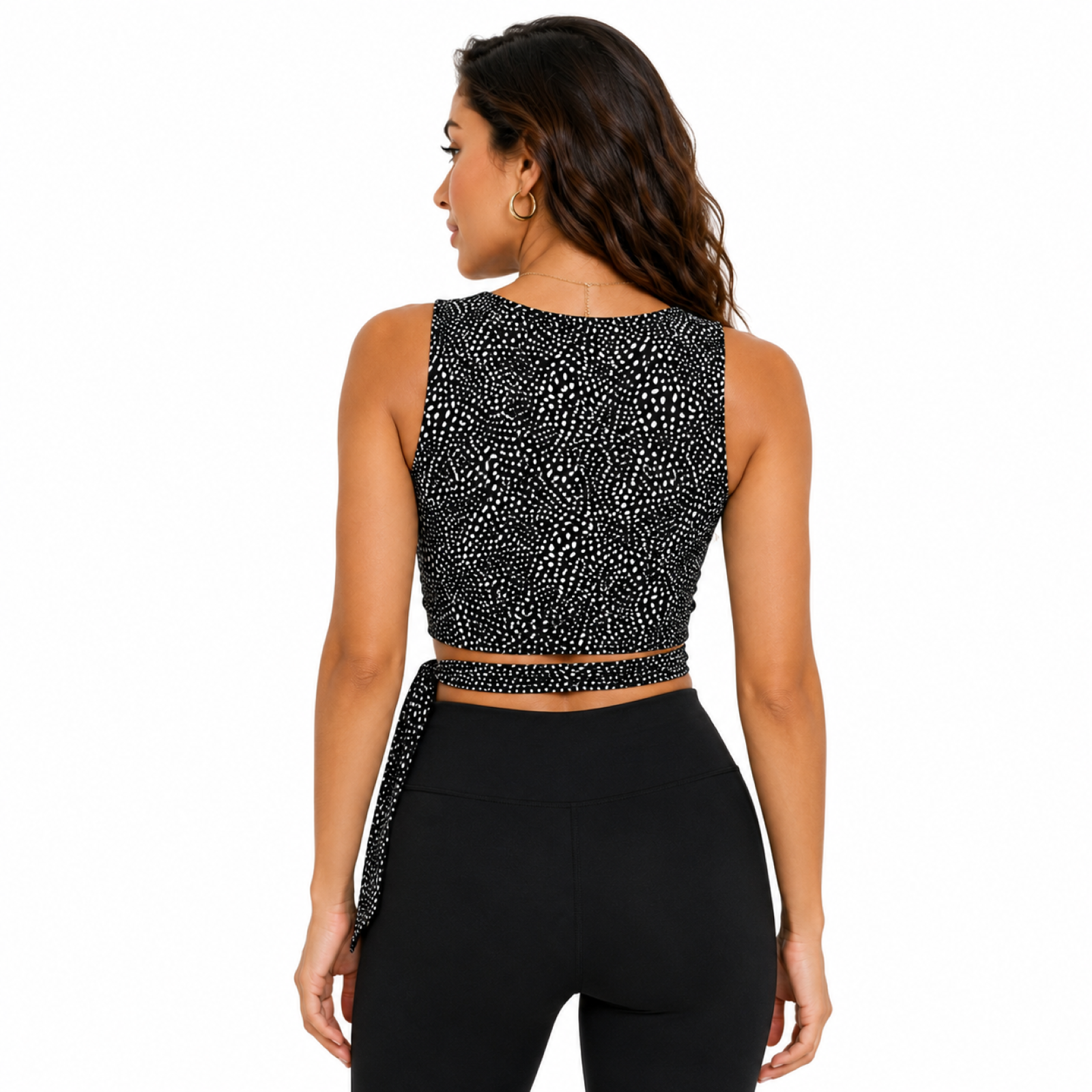 Women's Black Polka Dot Wrap Crop Top