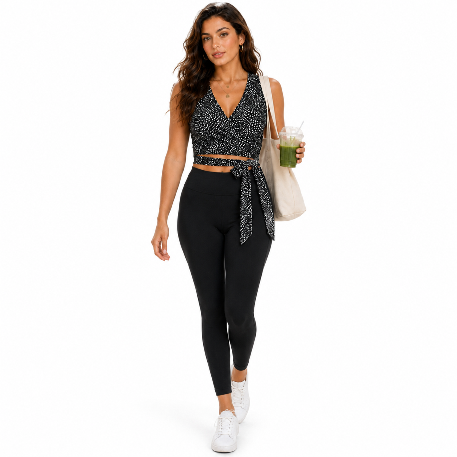Women's Black Polka Dot Wrap Crop Top