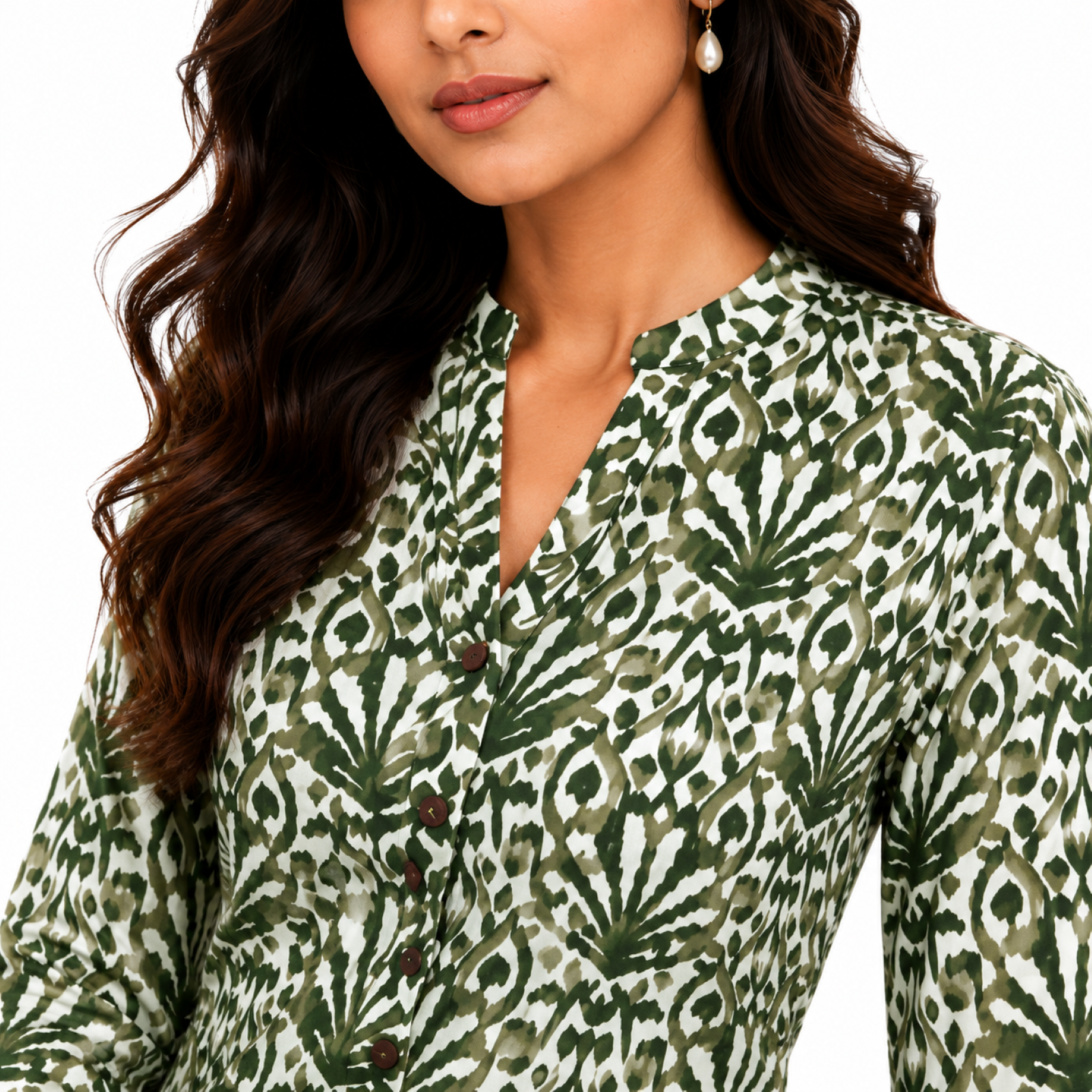 Women's Olive Green Ikat Printed Kurta