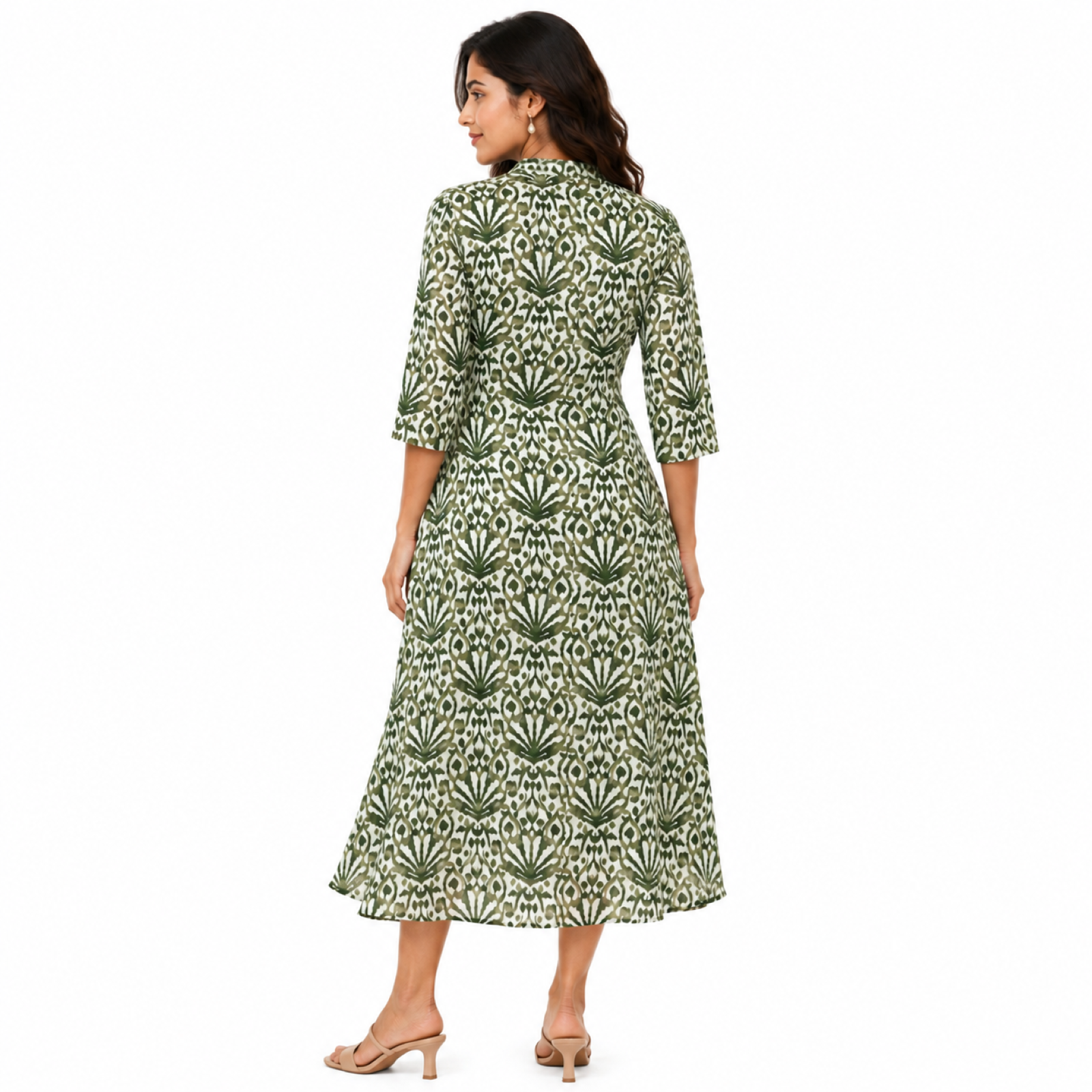 Women's Olive Green Ikat Printed Kurta