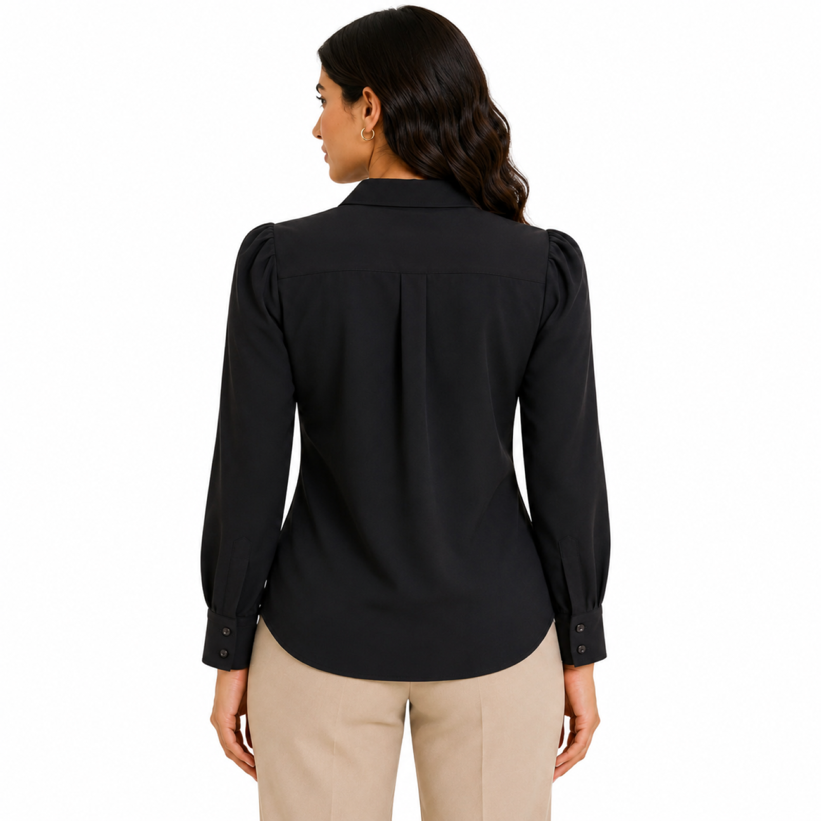 Women's Black Full Sleeve Collared Button-Down Shirt