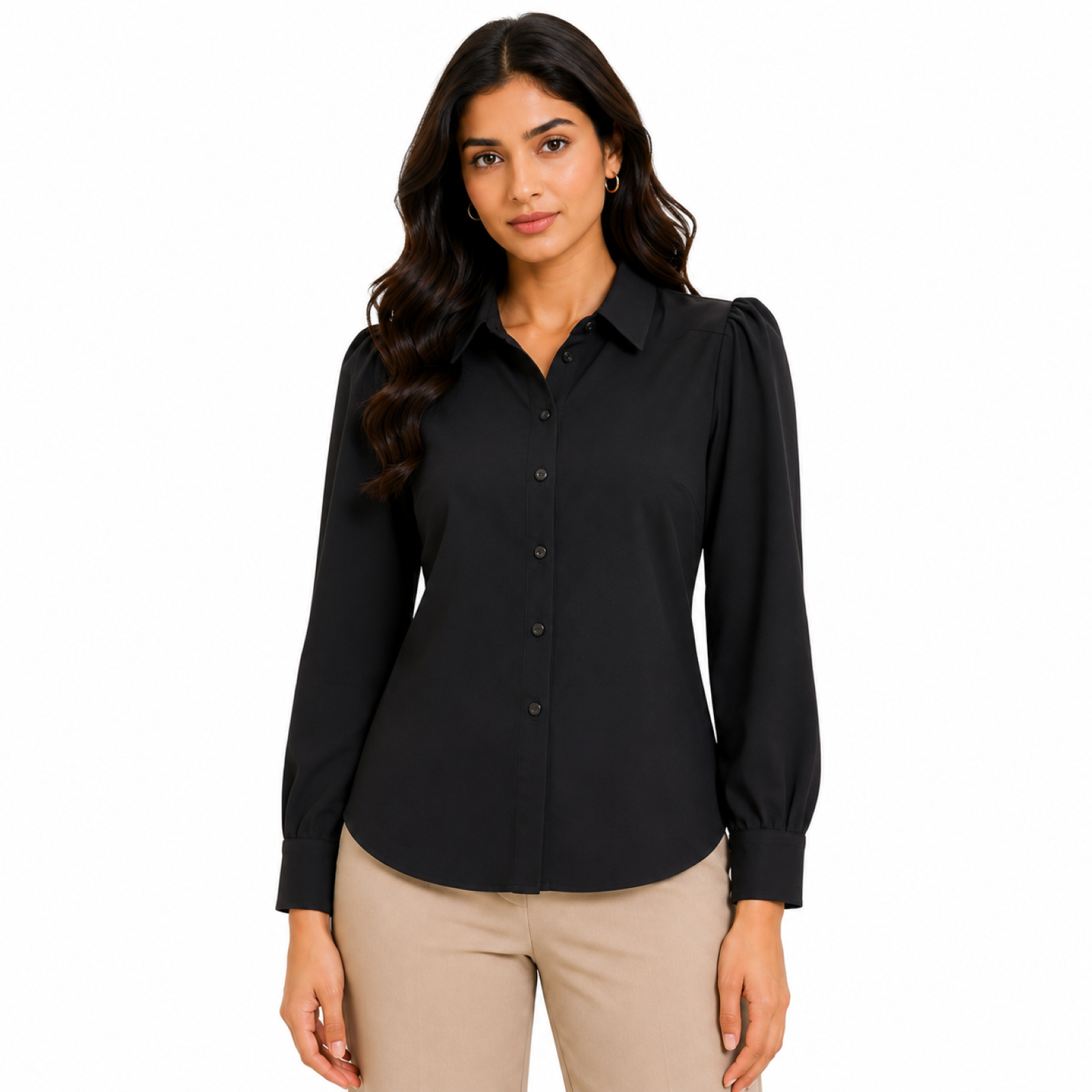 Women's Black Full Sleeve Collared Button-Down Shirt