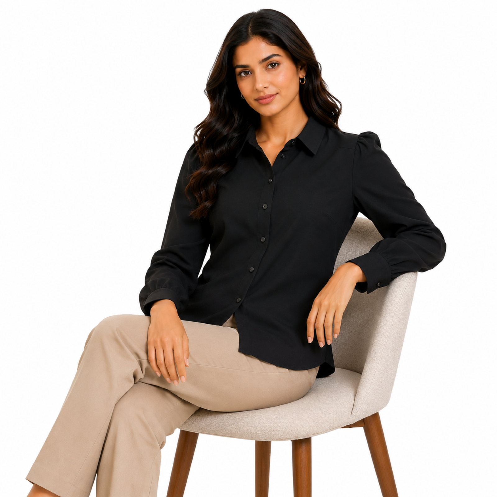 Women's Black Full Sleeve Collared Button-Down Shirt