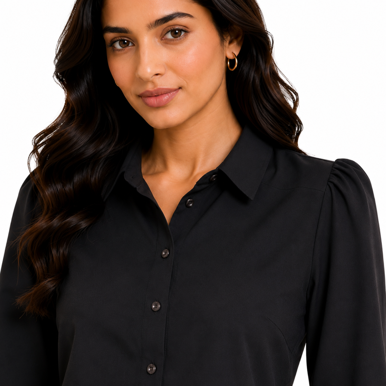 Women's Black Full Sleeve Collared Button-Down Shirt