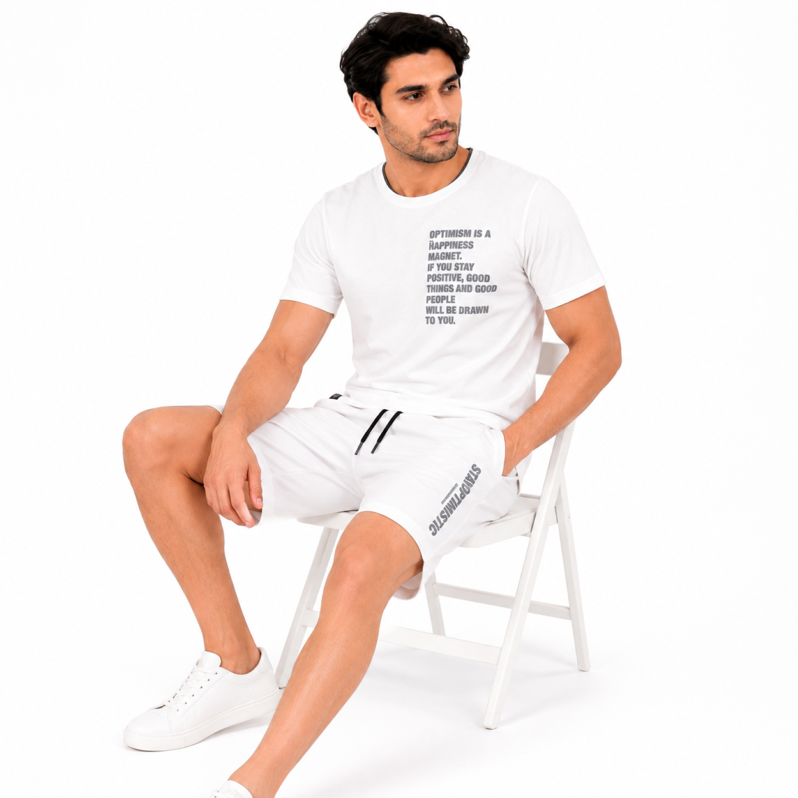 Men's White Casual Co-ord Set