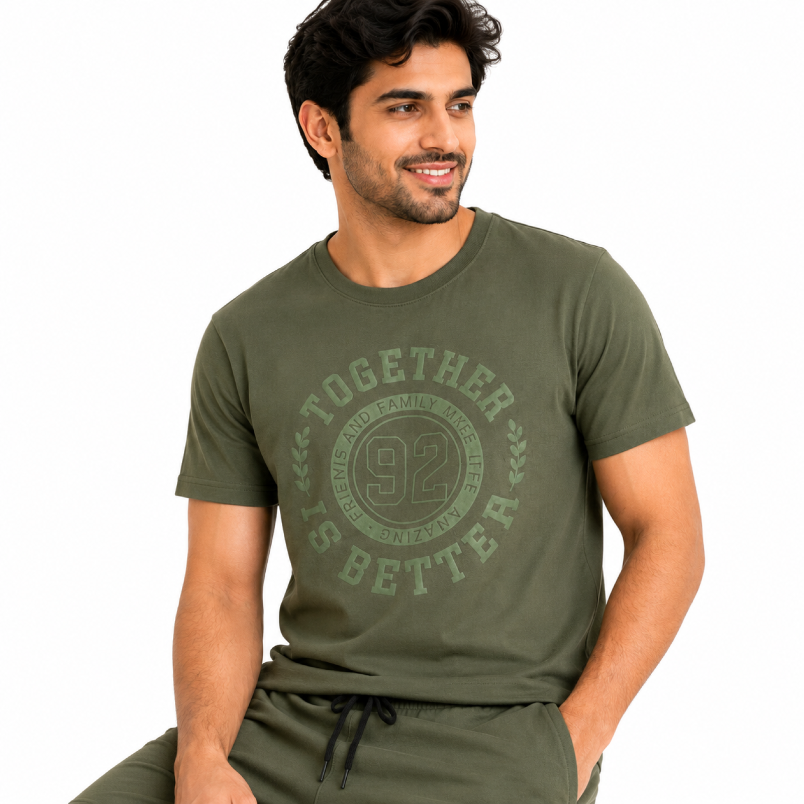 Men's Light Green Typography Varsity Print Performance T-Shirt and Shorts Co-ord Set
