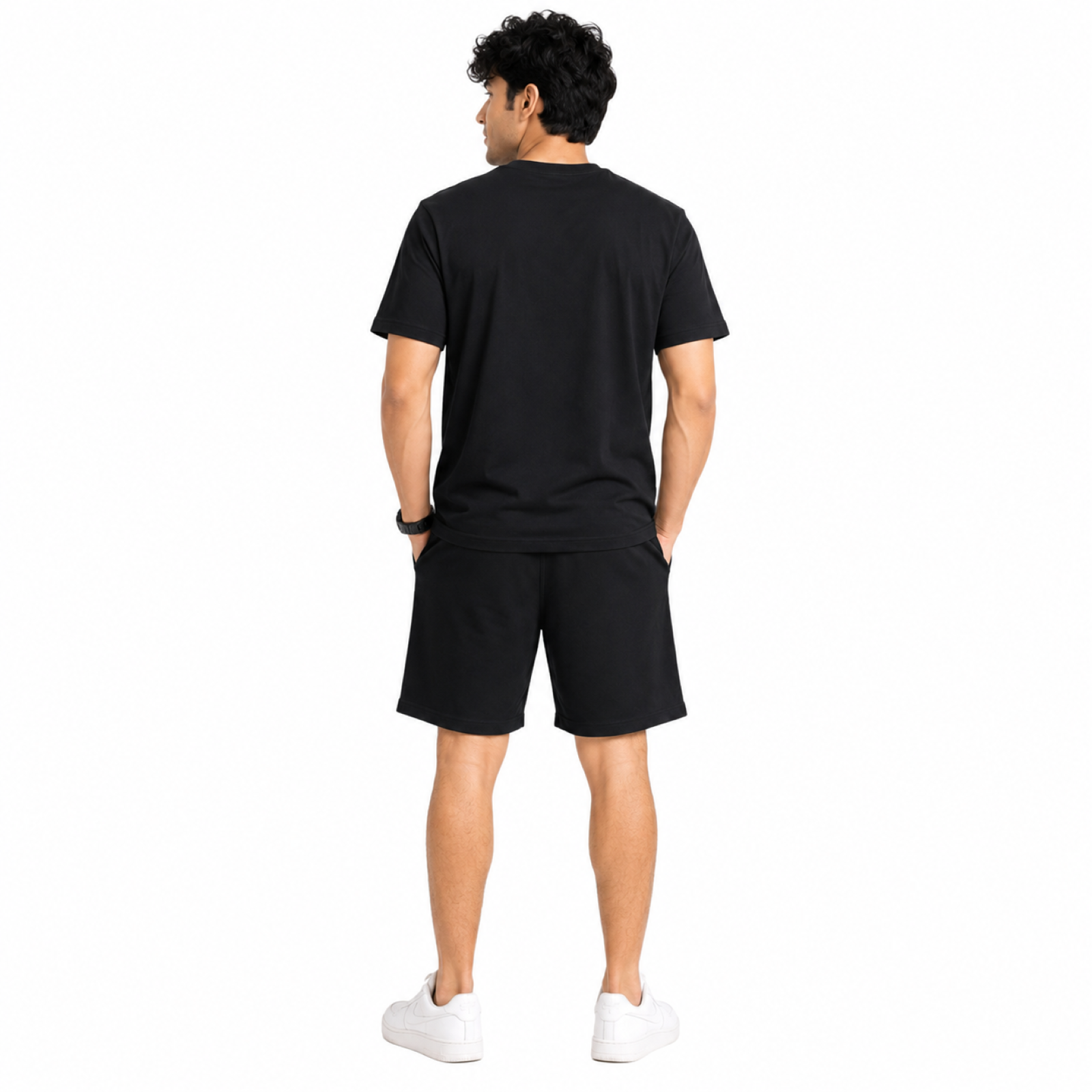 Men's Jet Black Lightning Graphic T-Shirt and Shorts Co-Ord Set