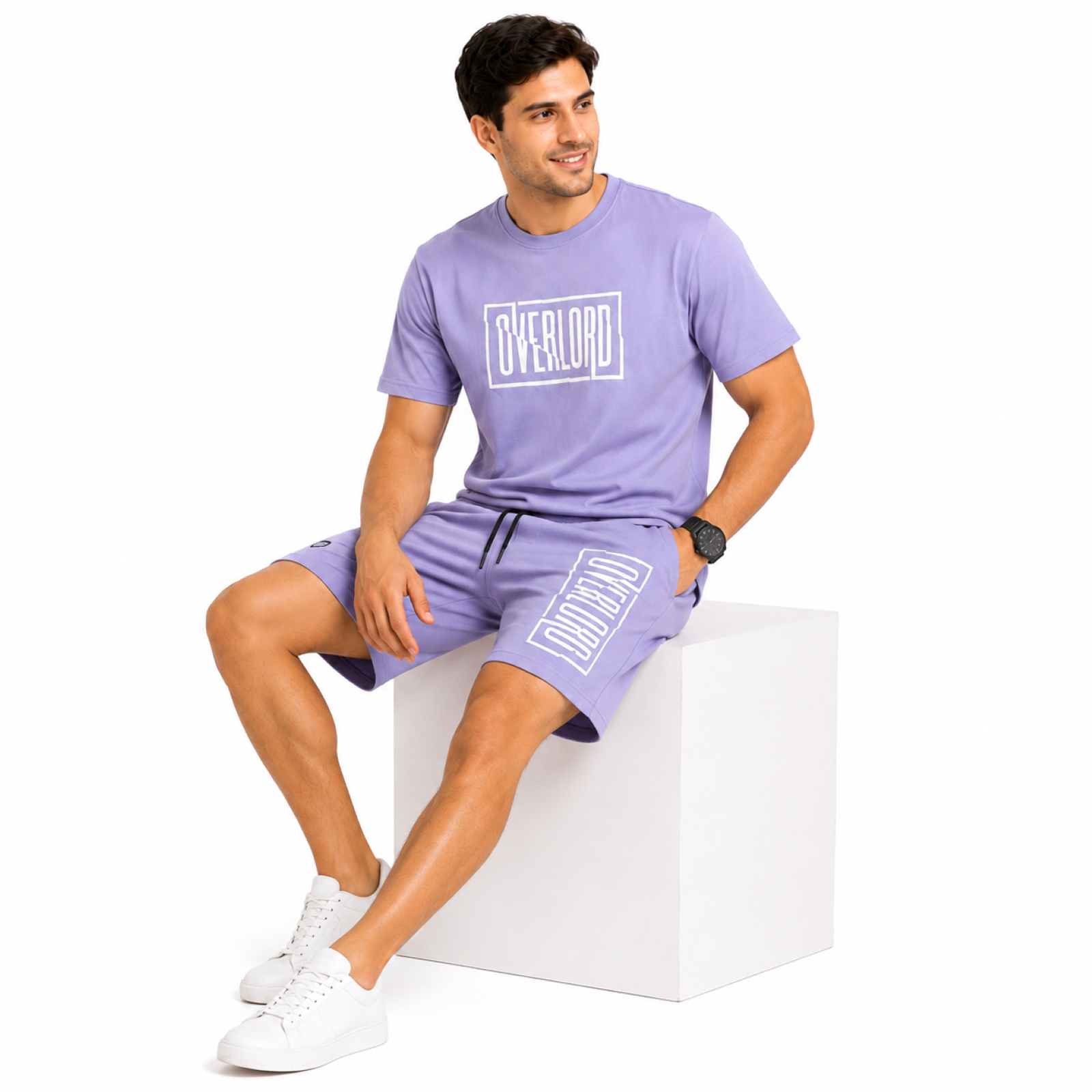 Men's Lavender Streetwear Co-Ord Shorts Set