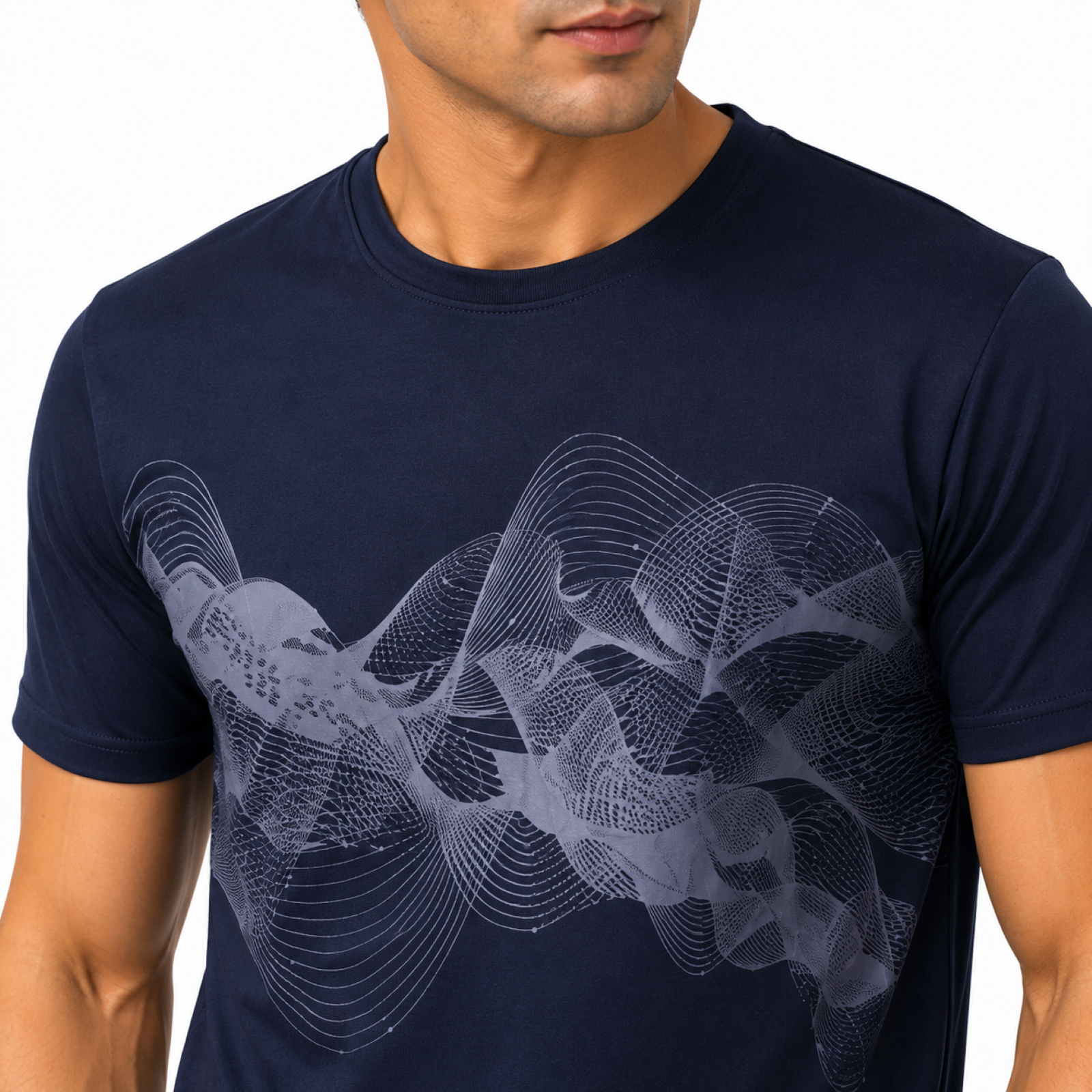 Men's Navy Blue Abstract Wave Graphic Performance T-Shirt and Shorts Co-ord Set