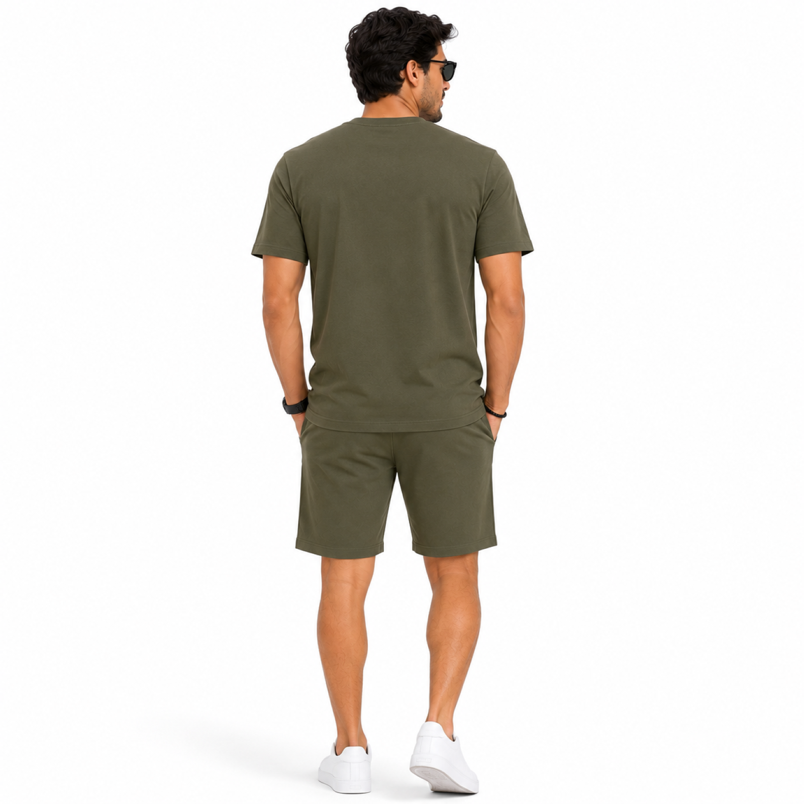 Men's Olive Green Typography Co-ord T-Shirt & Shorts Set