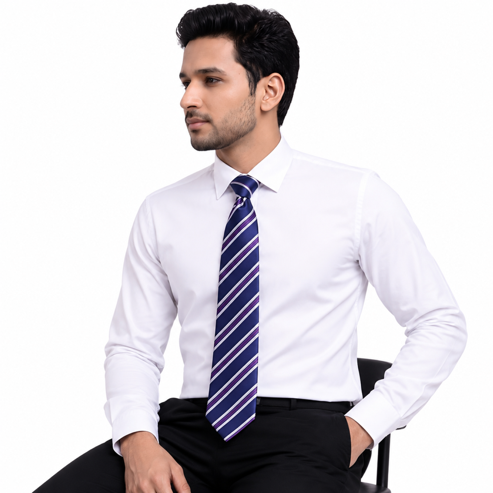 Navy Blue Diagonal Strips Tie