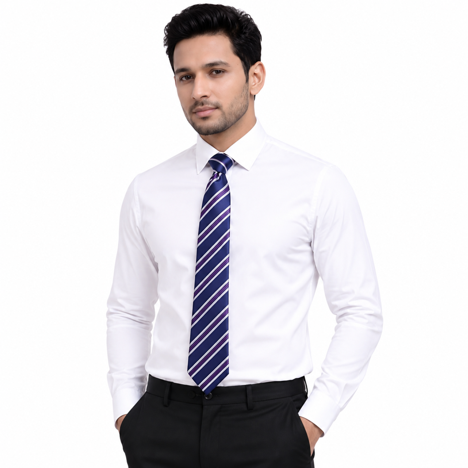 Navy Blue Diagonal Strips Tie