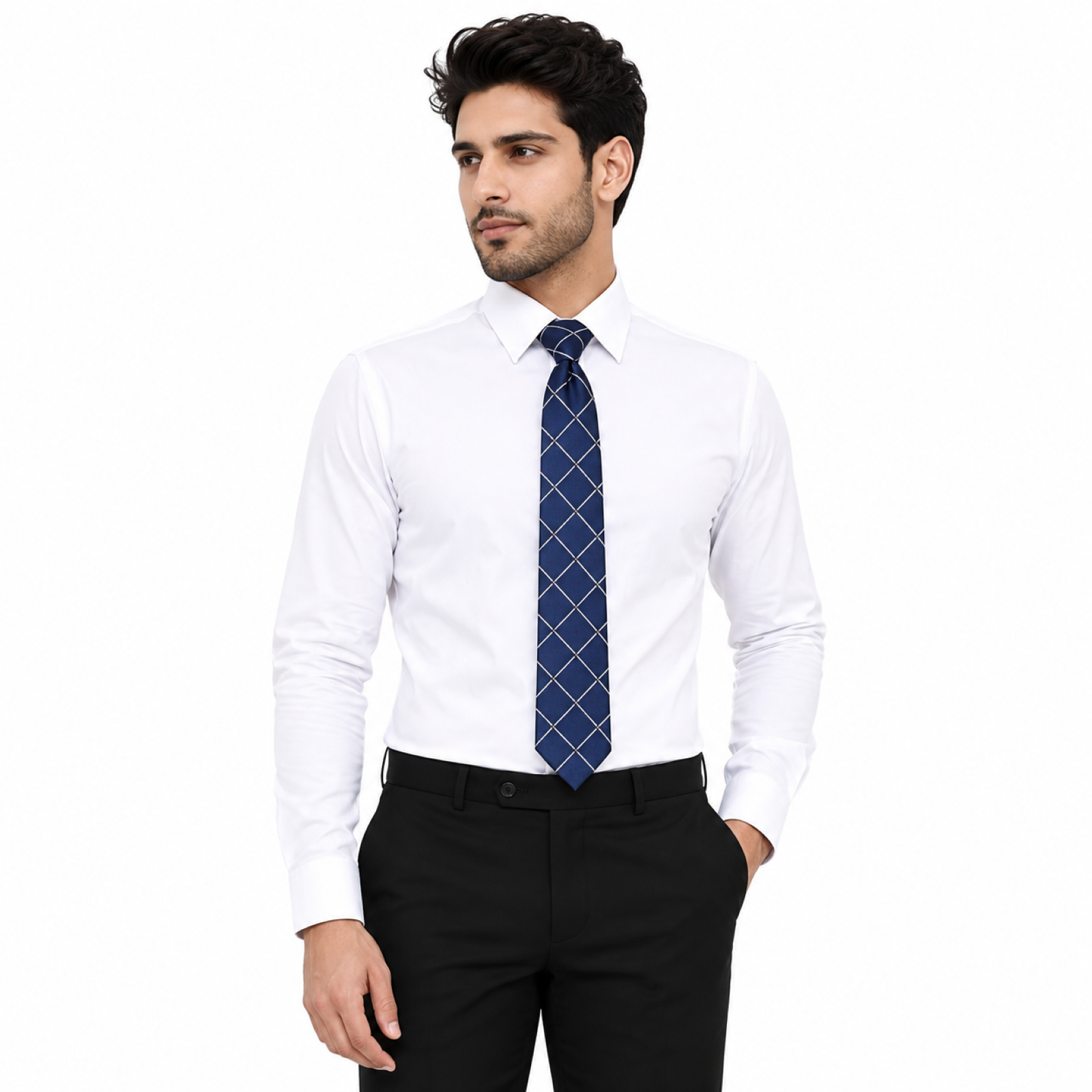 Navy Blue Diamond Grid Tie