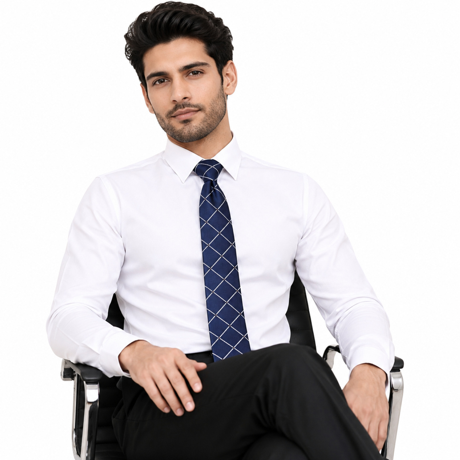 Navy Blue Diamond Grid Tie
