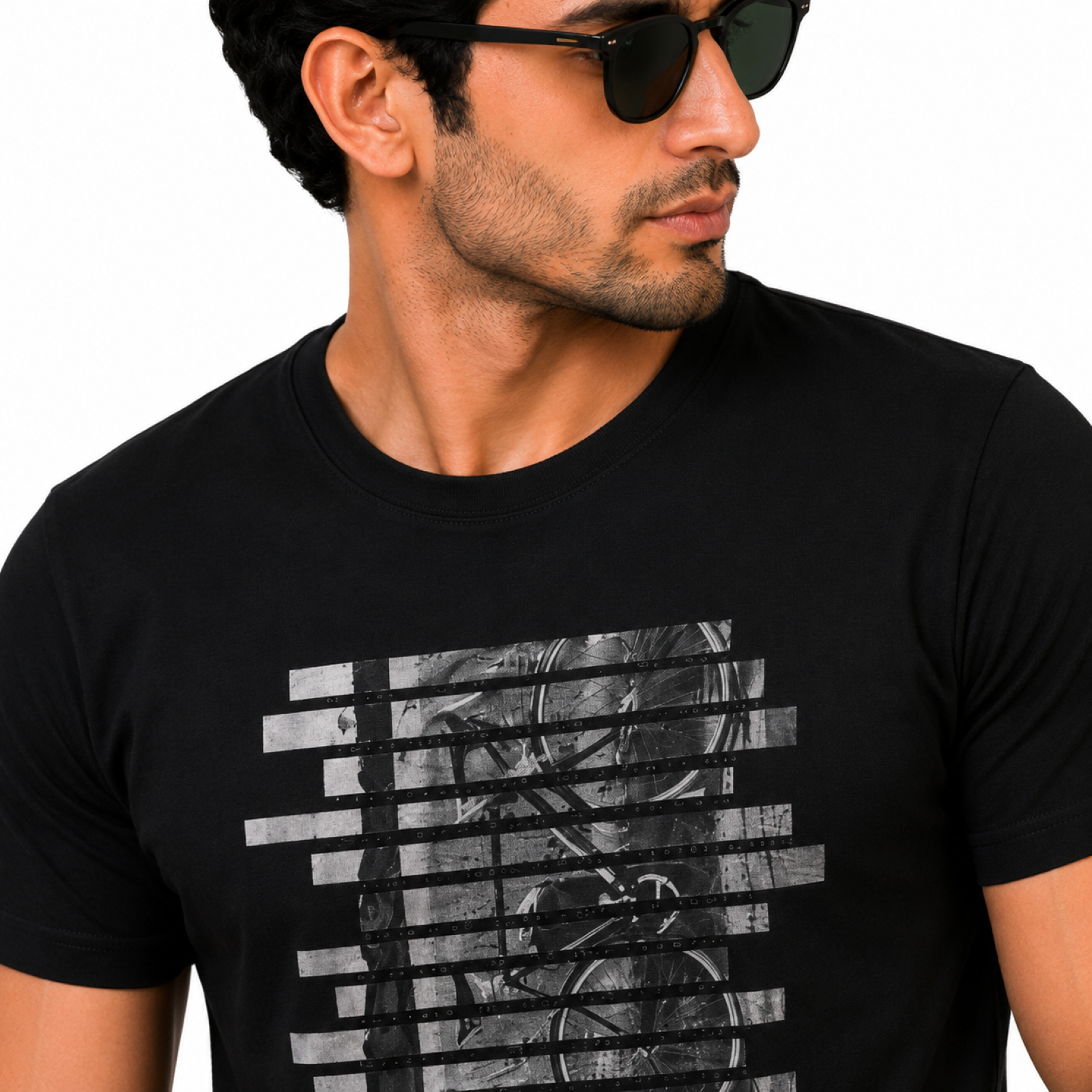 Men's Black Abstract Graphic Casual T-Shirt