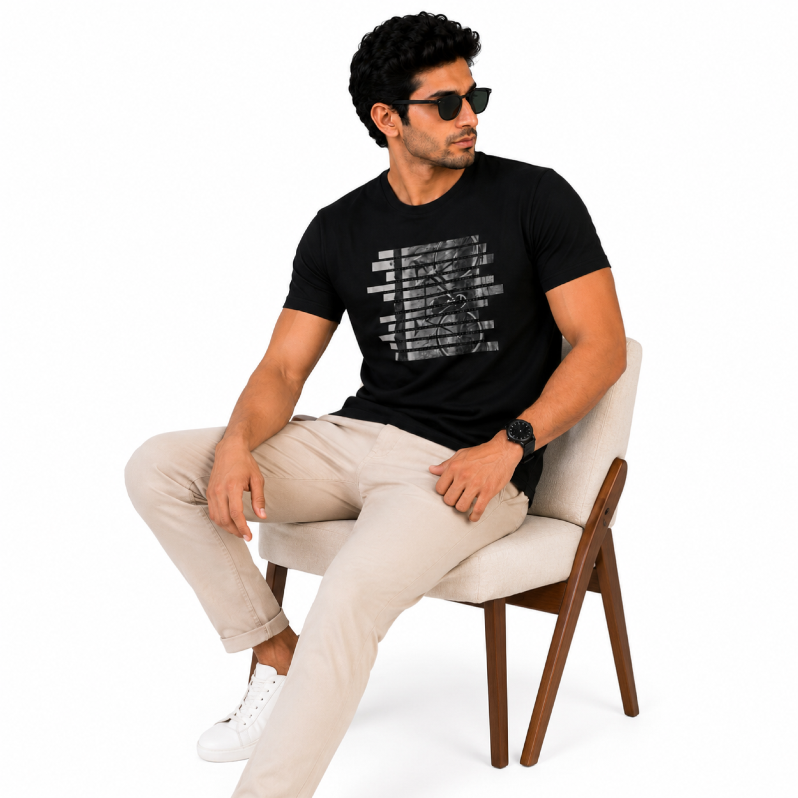 Men's Black Abstract Graphic Casual T-Shirt