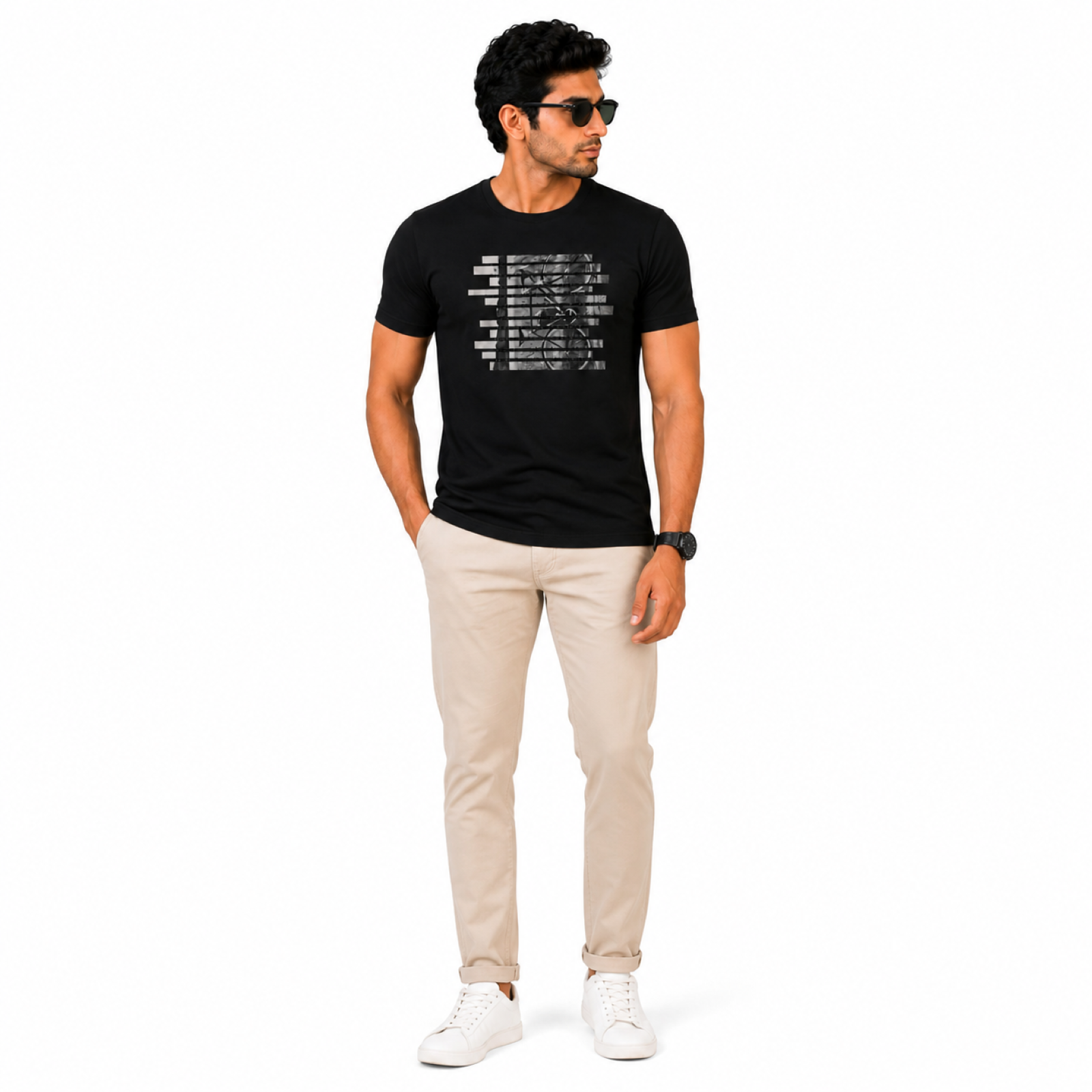 Men's Black Abstract Graphic Casual T-Shirt