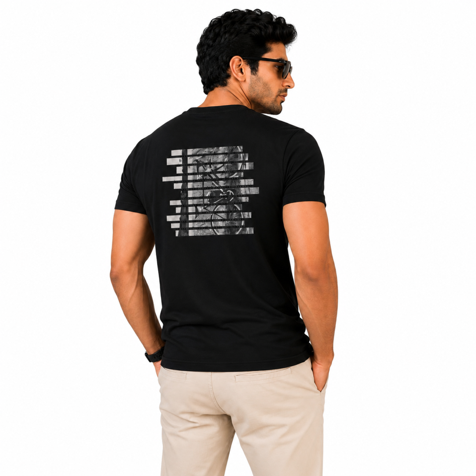Men's Black Abstract Graphic Casual T-Shirt