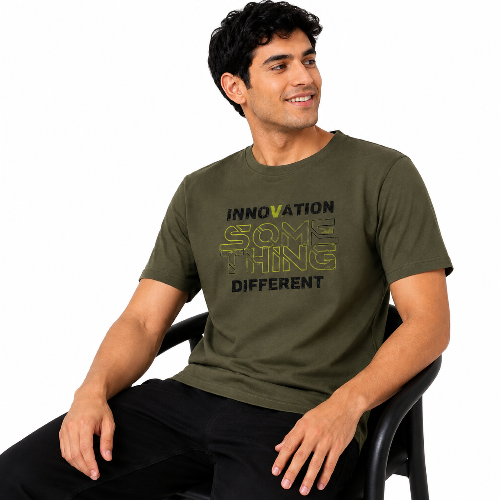 Men's Olive Green Typography Printed T-Shirt