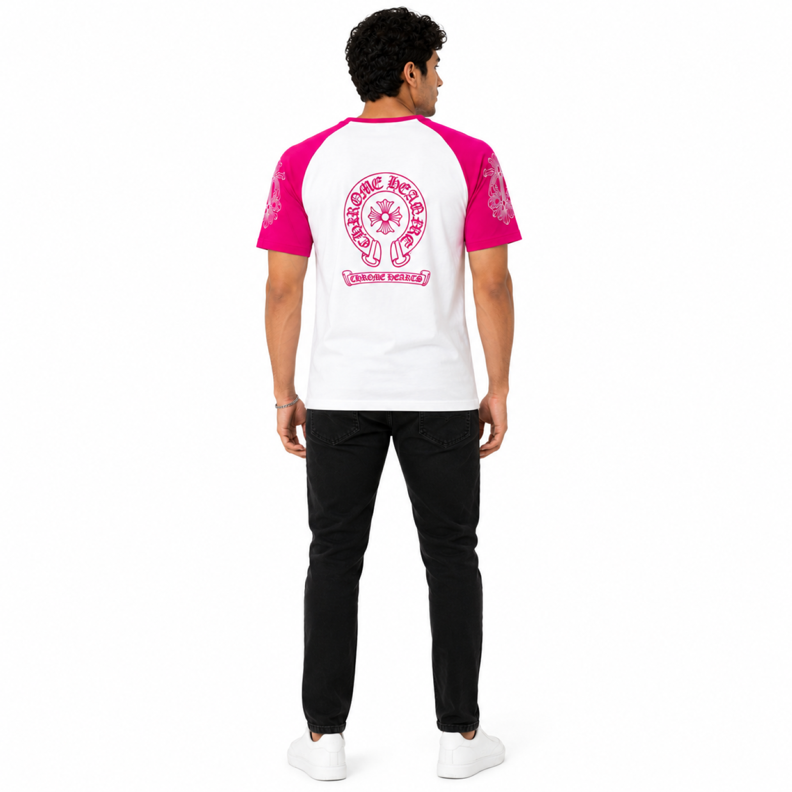 Men's Neon Pink Raglan Graphic Casual T-Shirt