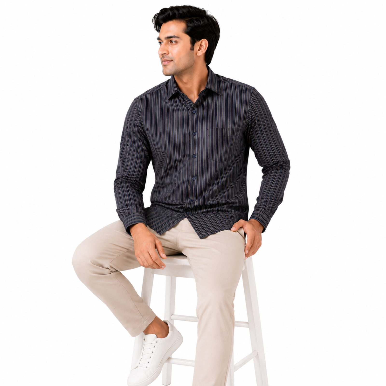 Men's Midnight Navy Vertical Stripe Premium Shirt