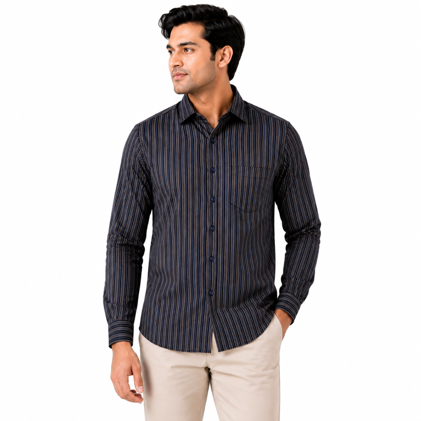 Men's Midnight Navy Vertical Stripe Premium Shirt