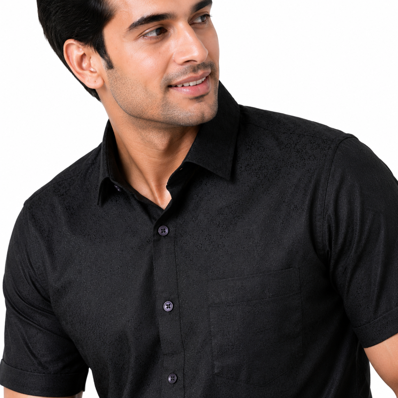 Men's Navy Blue Textured Half Sleeve Casual Shirt