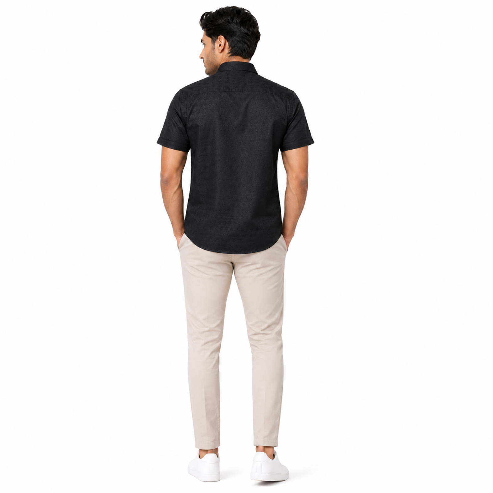 Men's Navy Blue Textured Half Sleeve Casual Shirt