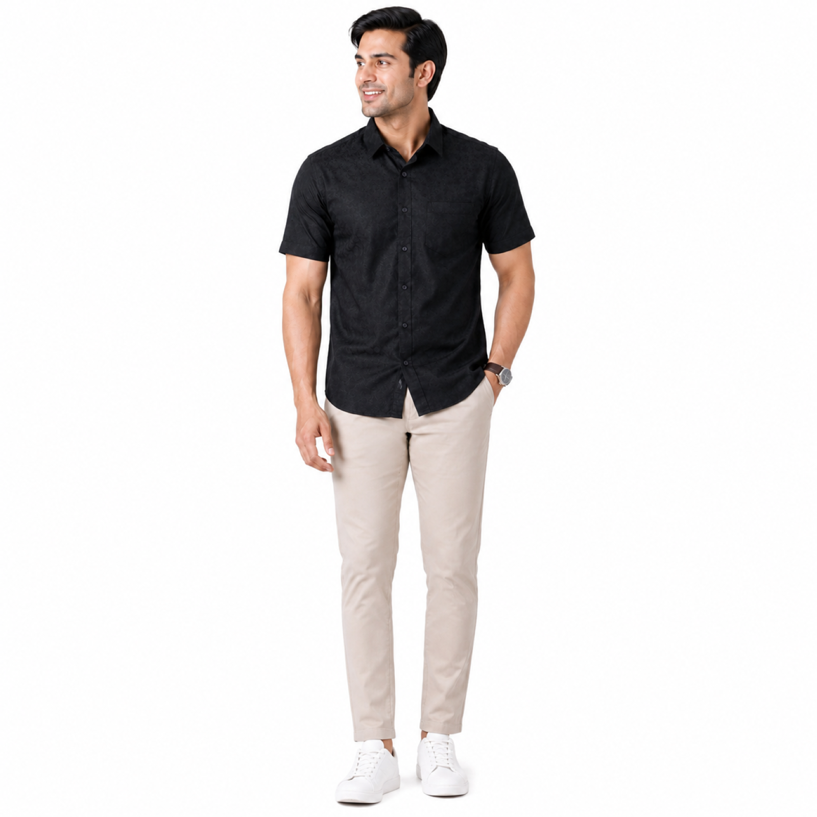 Men's Navy Blue Textured Half Sleeve Casual Shirt