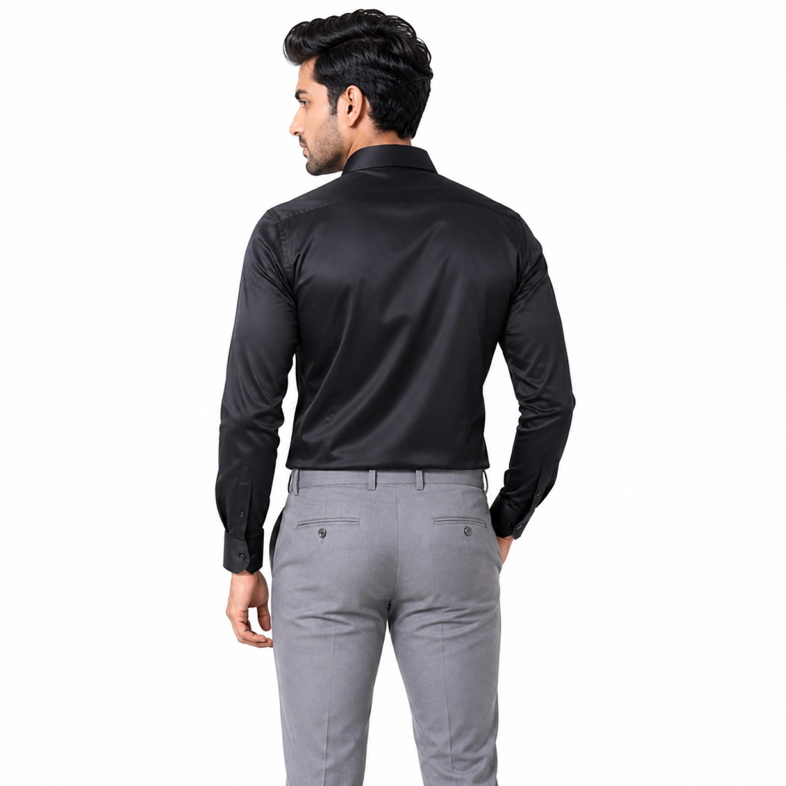 Men's Dark Grey Satin Formal Shirt