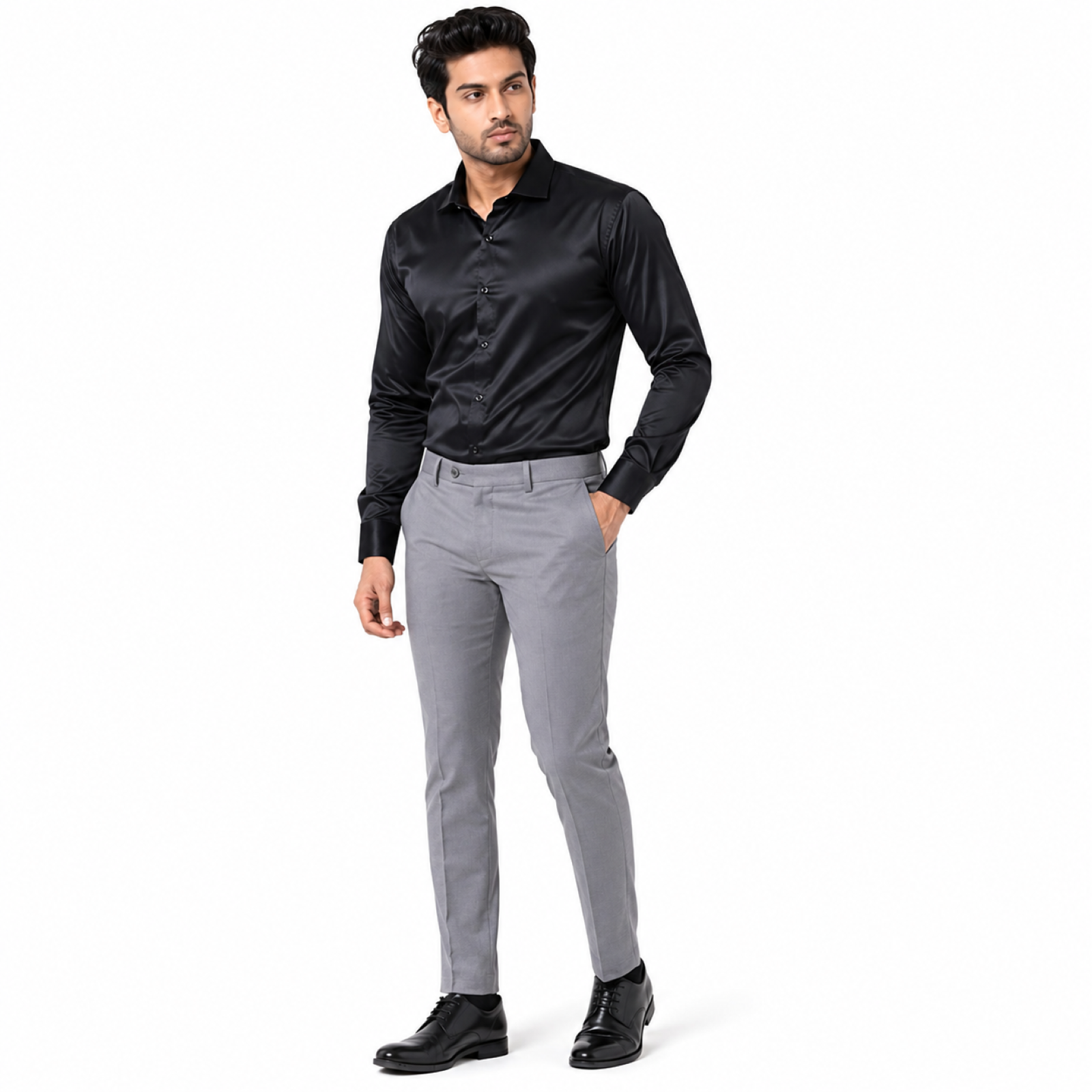 Men's Dark Grey Satin Formal Shirt