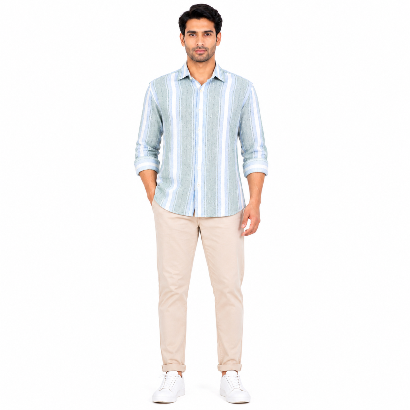Men's Sky Blue Vertical Striped Casual Shirt