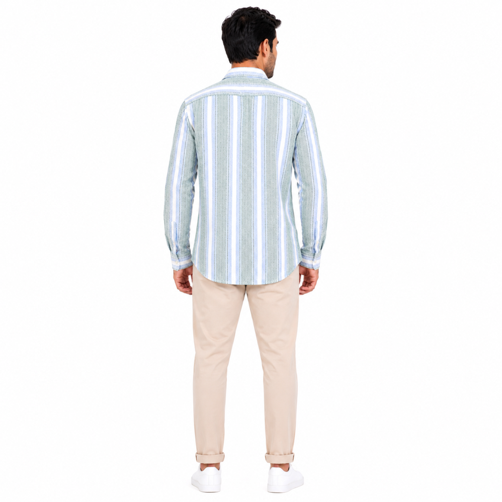 Men's Sky Blue Vertical Striped Casual Shirt