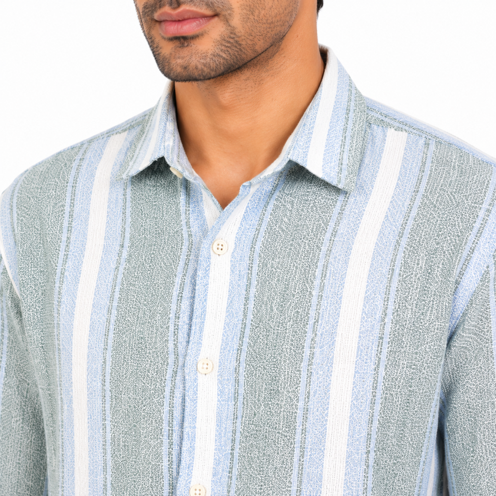 Men's Sky Blue Vertical Striped Casual Shirt
