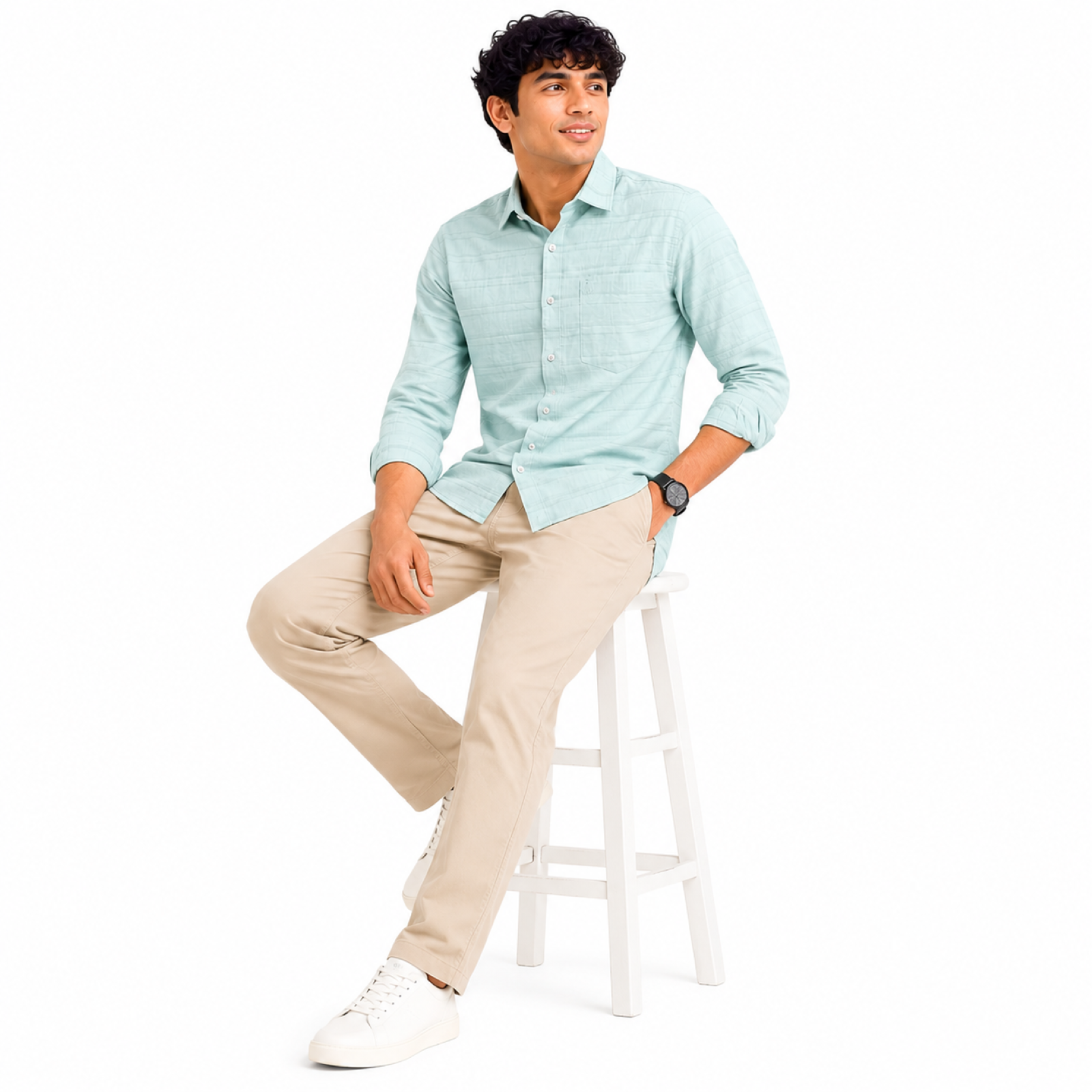 Men's Pista Green Textured Formal Shirt