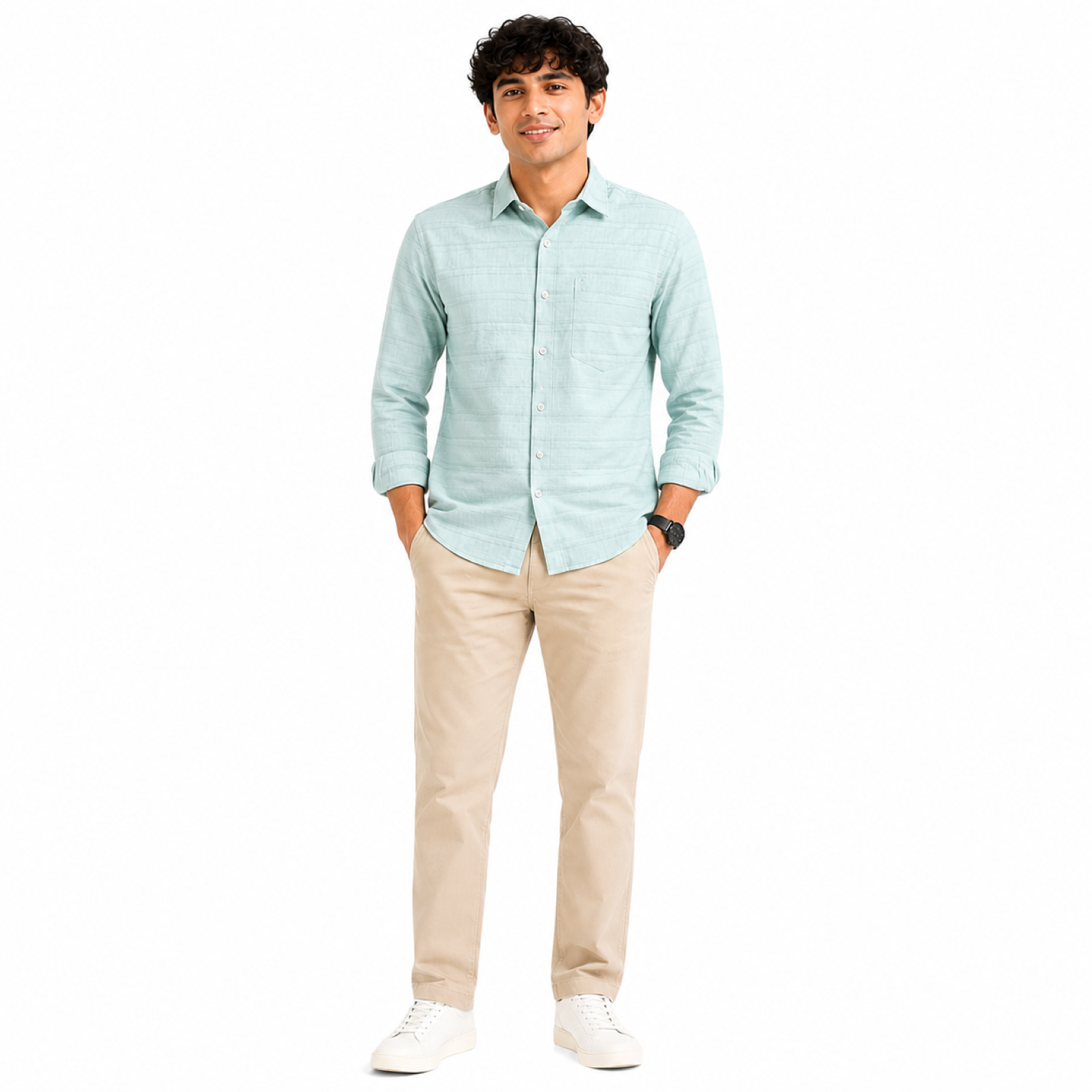 Men's Pista Green Textured Formal Shirt