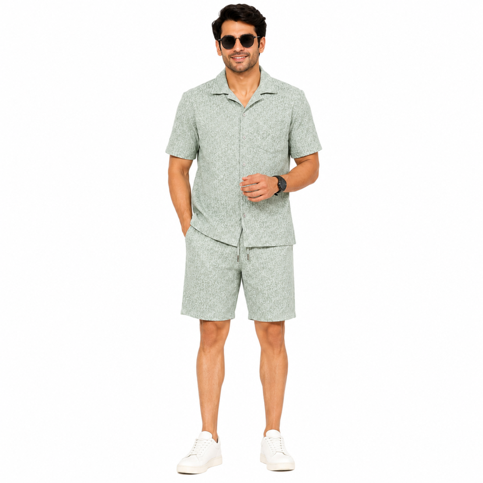 Men's Pista Green Textured Co-ord Set