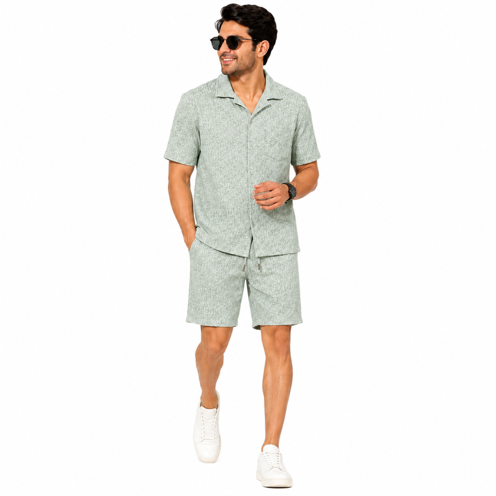 Men's Pista Green Textured Co-ord Set