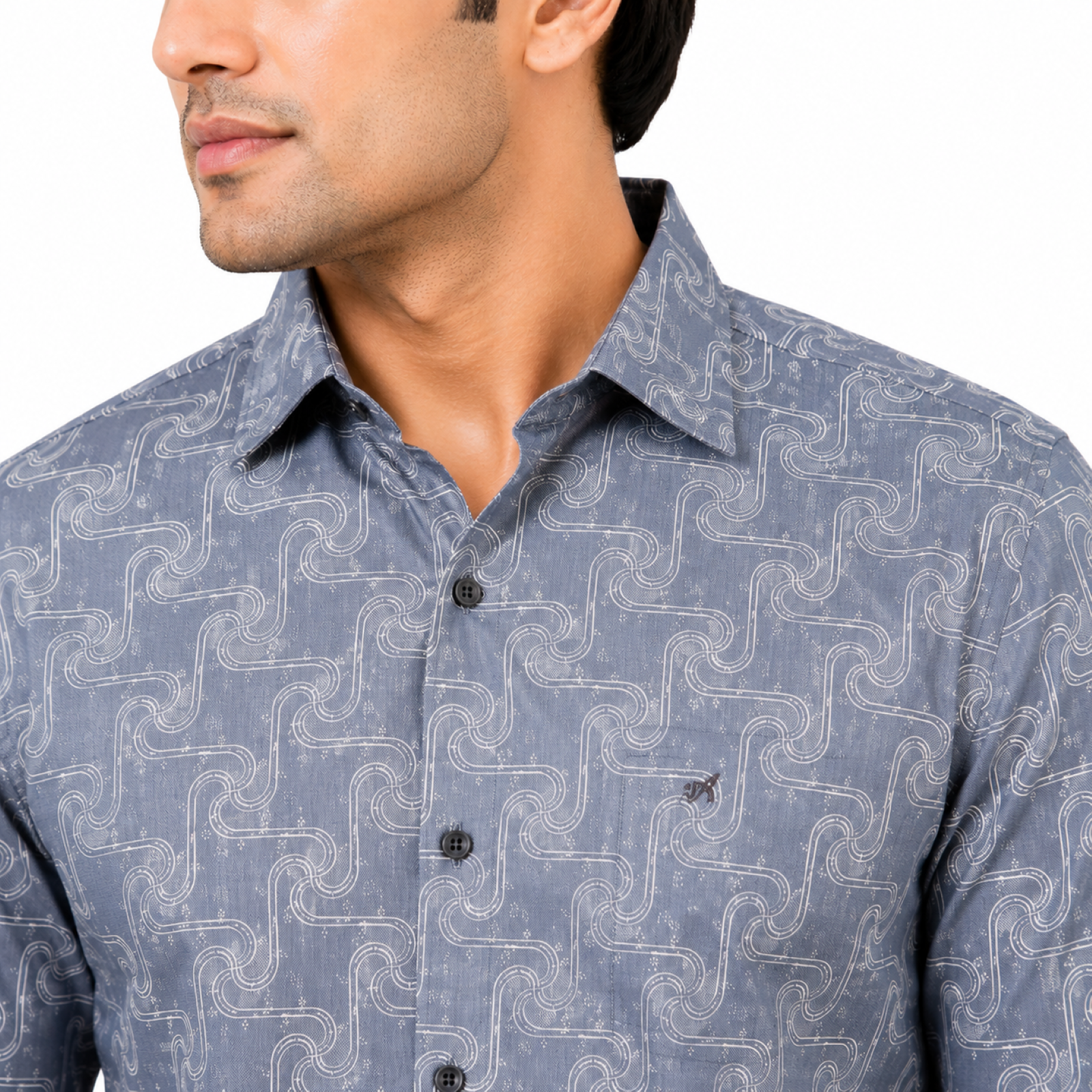 Men's Grey Abstract Geometric Printed Casual Shirt
