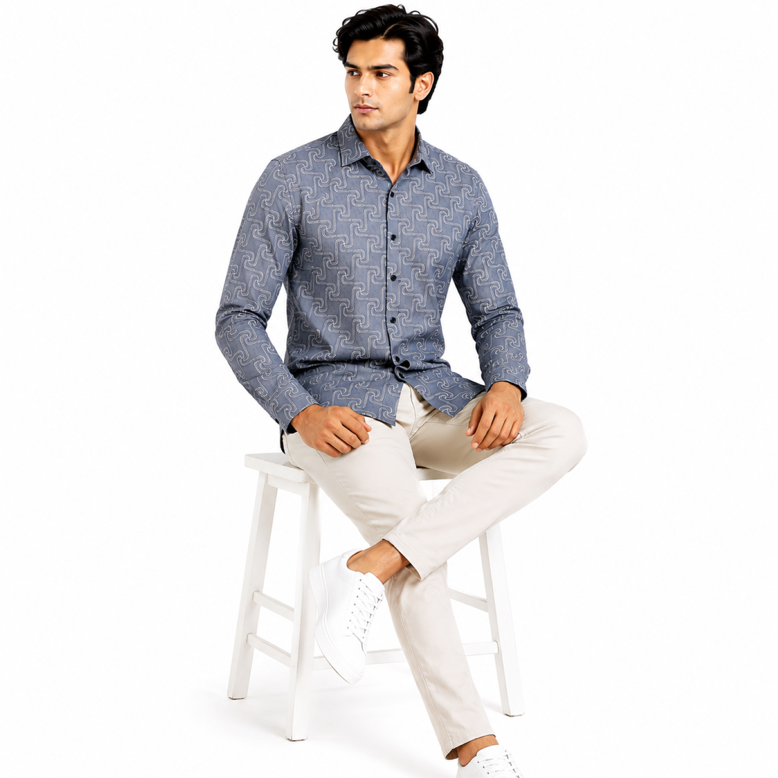 Men's Grey Abstract Geometric Printed Casual Shirt