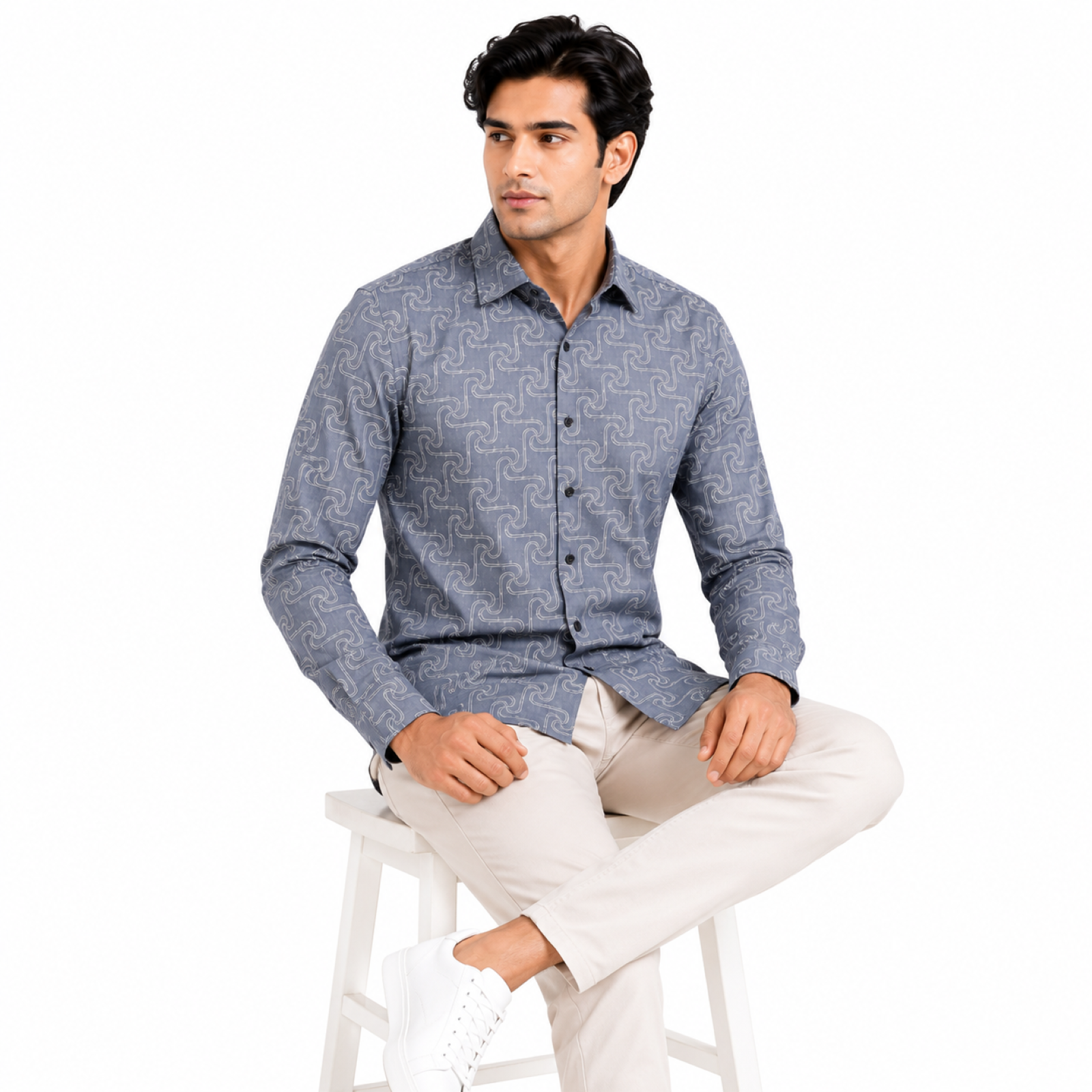 Men's Grey Abstract Geometric Printed Casual Shirt