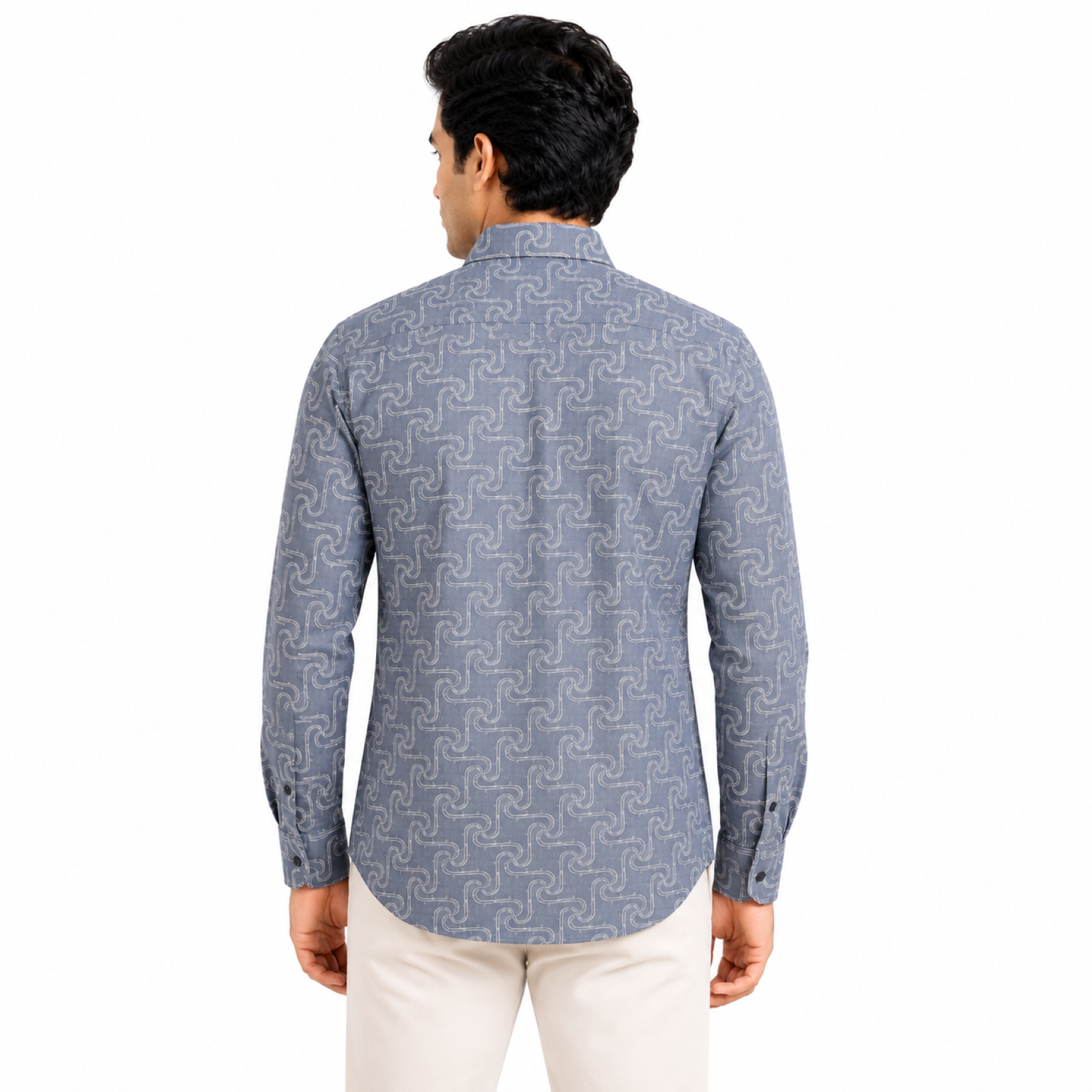 Men's Grey Abstract Geometric Printed Casual Shirt