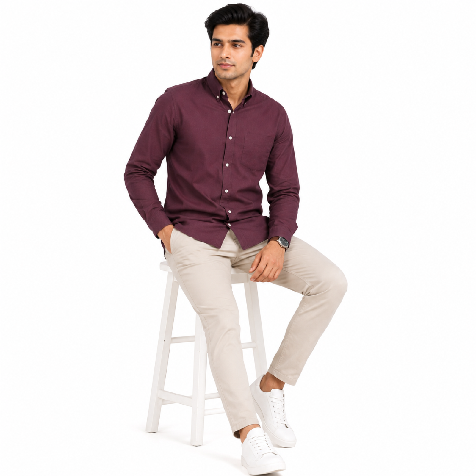 Men's Violet Solid Casual Full Sleeve Shirt