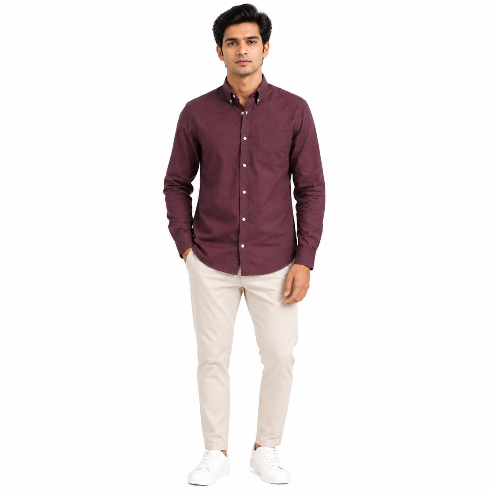 Men's Violet Solid Casual Full Sleeve Shirt