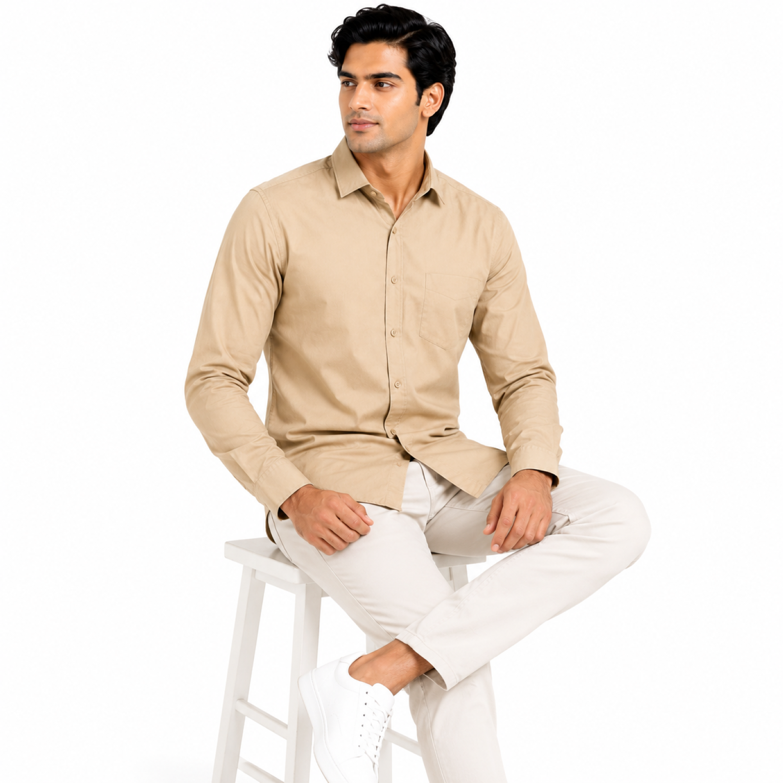 Men's Desert Beige Classic Smart Casual Shirt