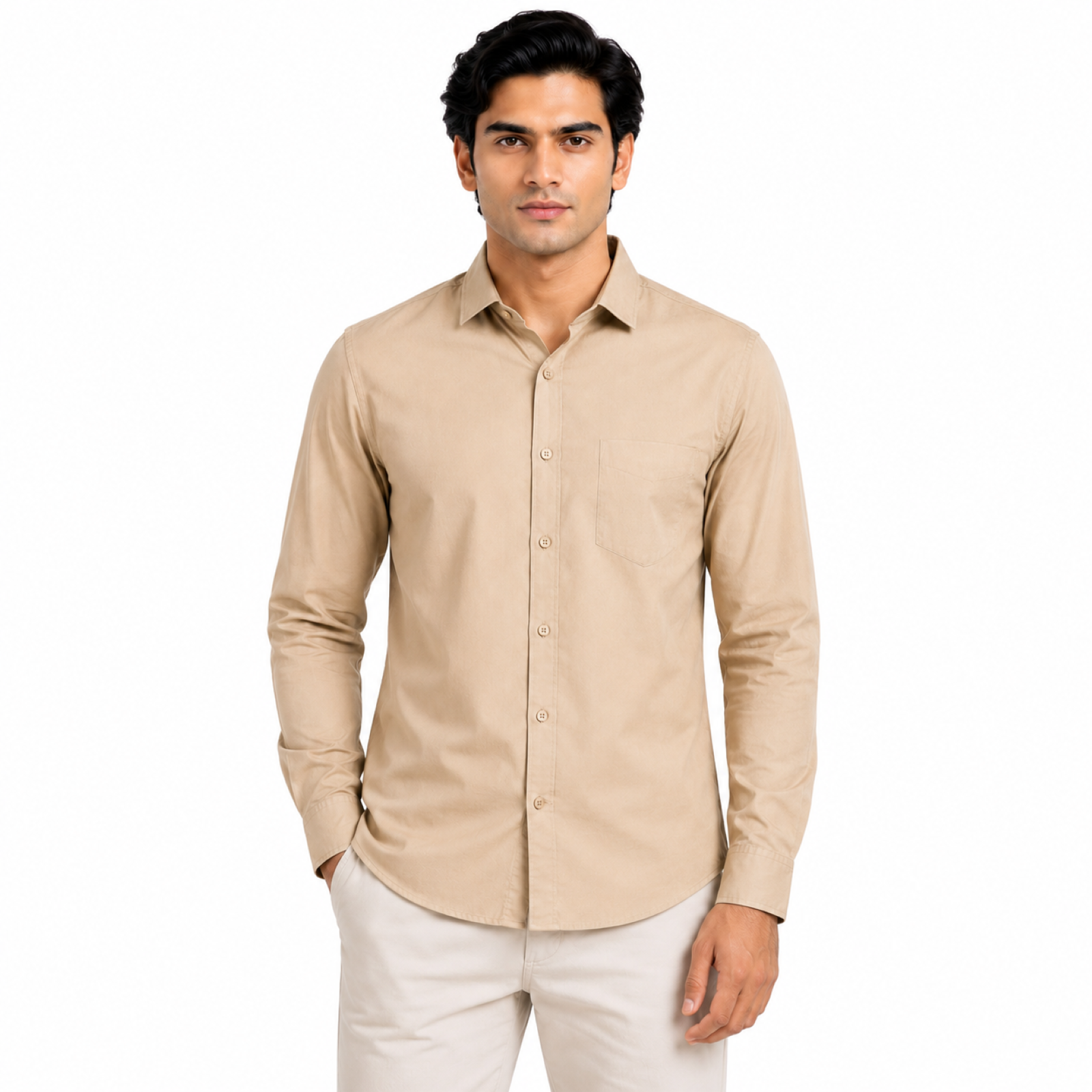 Men's Desert Beige Classic Smart Casual Shirt