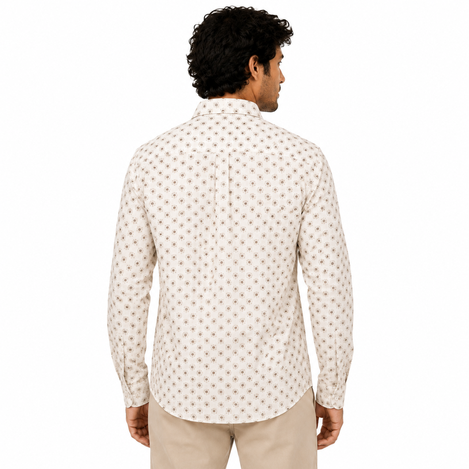 Men's Cream Floral Printed Premium Casual Shirt